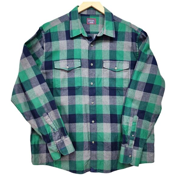 UNTUCKit Flannel Shirt Mens XL Green Blue Plaid Button-Up Cotton Outdoor Hunting - Picture 7 of 12